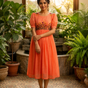 Peach Blossom Embroidered Midi Dress