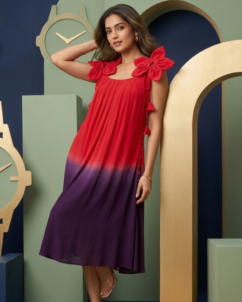Crimson & Royal Purple Bow Ombre Dress
