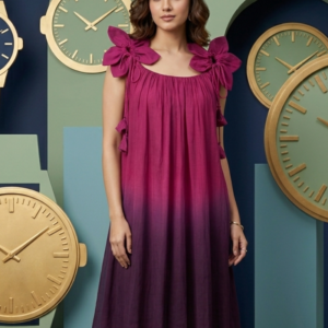 Magenta & Deep Plum Bow-Detailed Ombre Dress